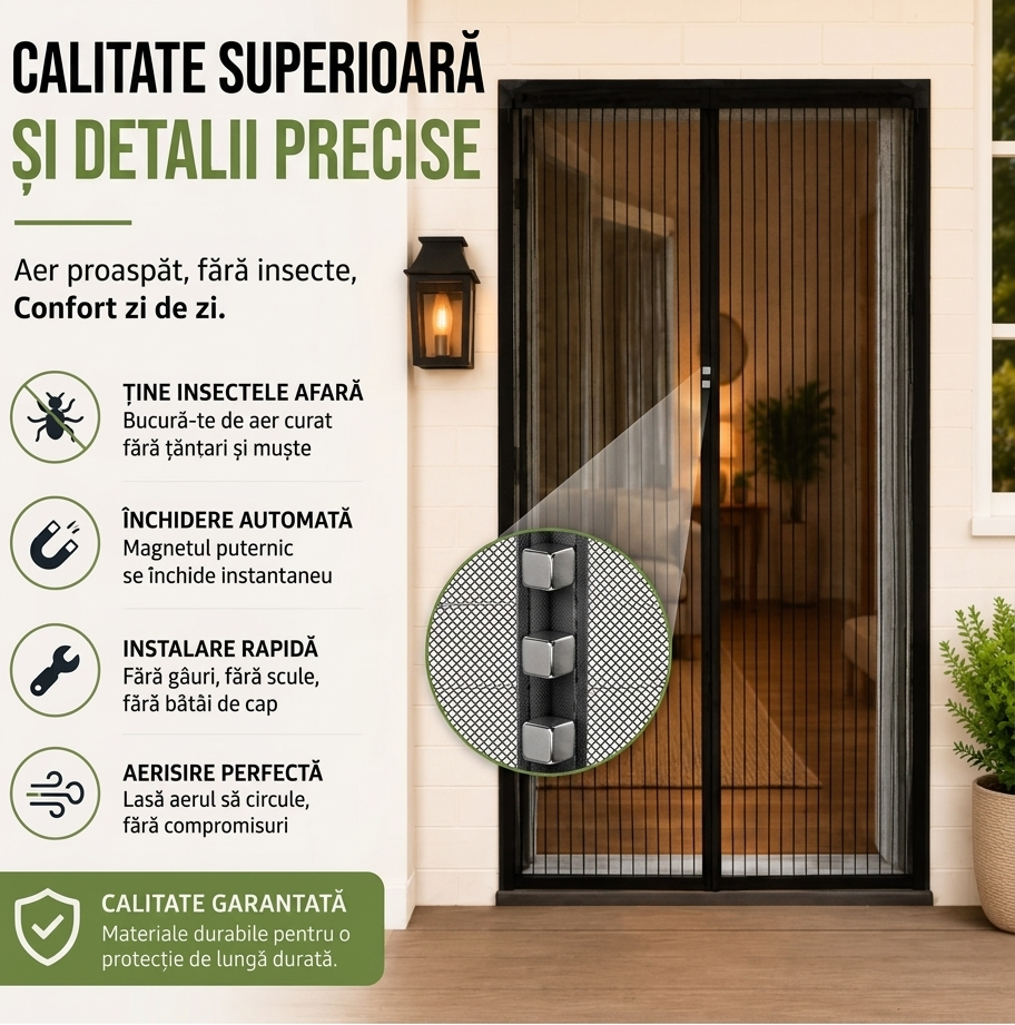 Plasă anti-țânțari cu prindere magnetică